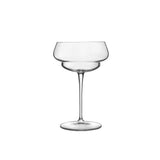 A clear Backdoor '20s Great Gatsby cocktail glass with a slim stem, made from high-tech crystal glass on a white background