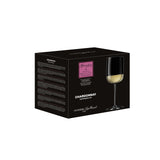 Black packaging box of Grandioso Chardonnay glasses on a white background