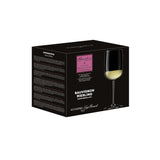 Black packaging box of Grandioso Riesling wine glasses on a white background