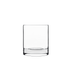 A clear Classico Water / Rocks glass by Luigi Bormioli on a white background