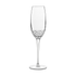 A clear Roma 1960 Flute glass by Luigi Bormioli on a white background