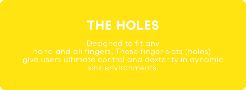 Yellow background with text about finger slots on a product design.