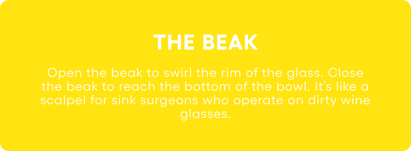 Yellow background with white text describing the use of a beak tool.