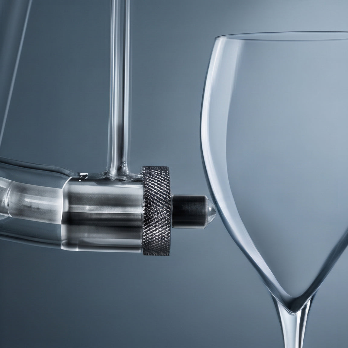 Close-up of a wine glass being tested for resistance