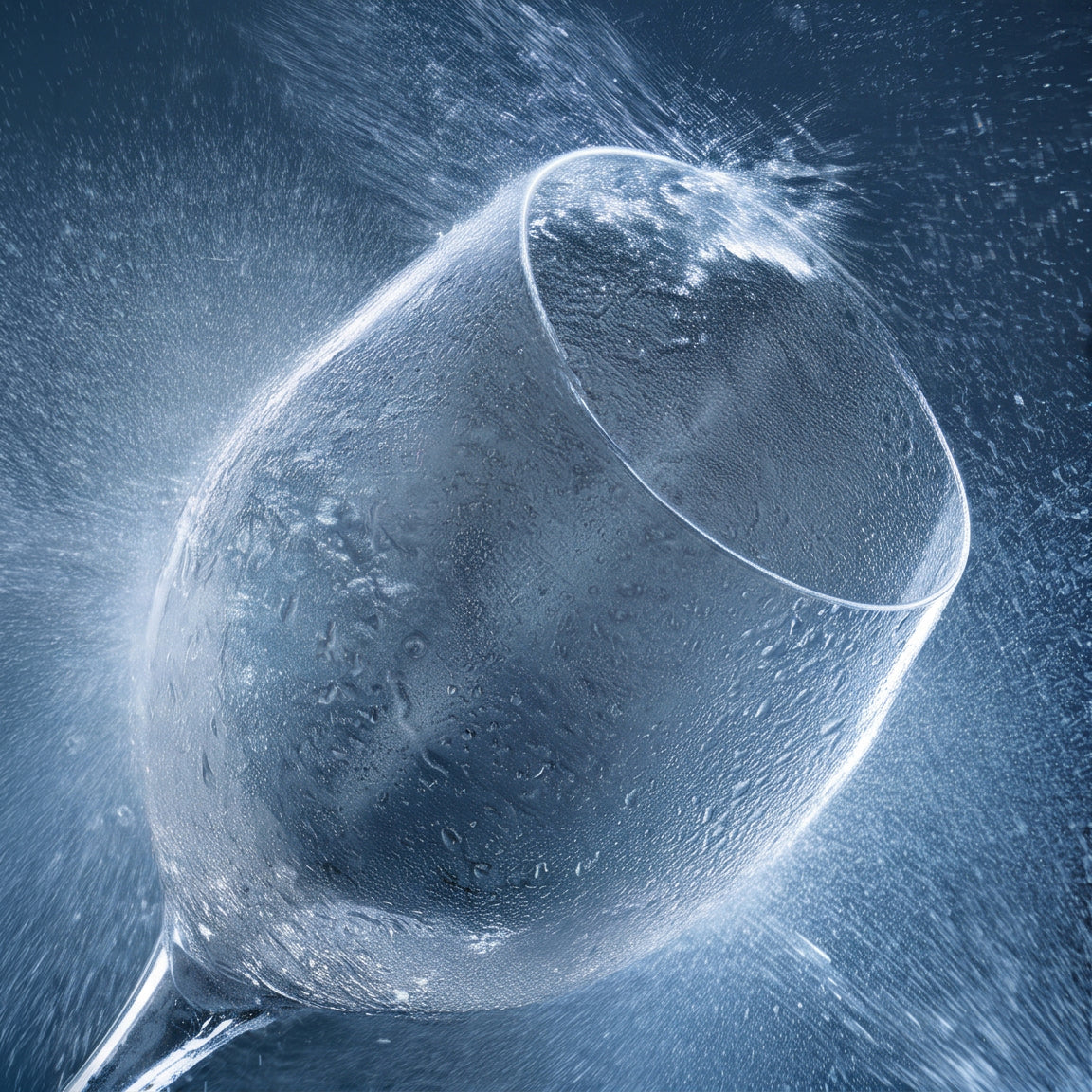 Close-up of a wine glass with water droplets on a dark background