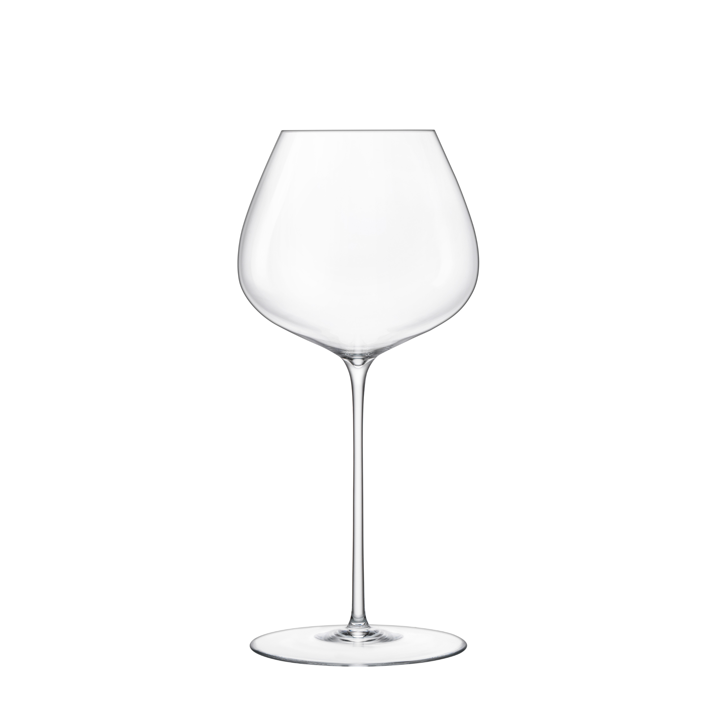 A clear Sapientia Cabernet/Merlot glass by Luigi Bormioli on a white background