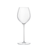 A clear Sapientia Chardonnay glass by Luigi Bormioli on a white background