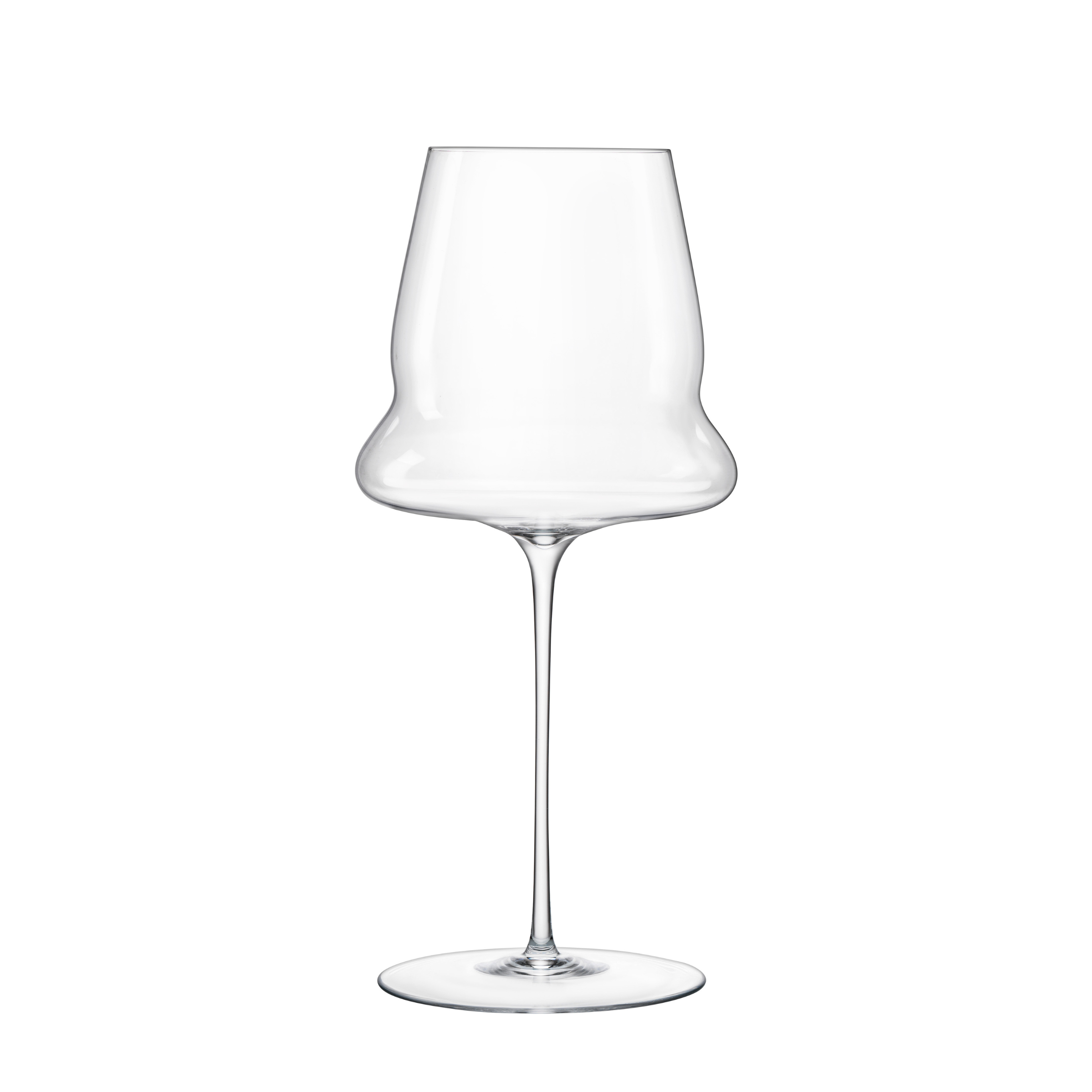 A clear Sapientia Red Wine glass by Luigi Bormioli on a white background