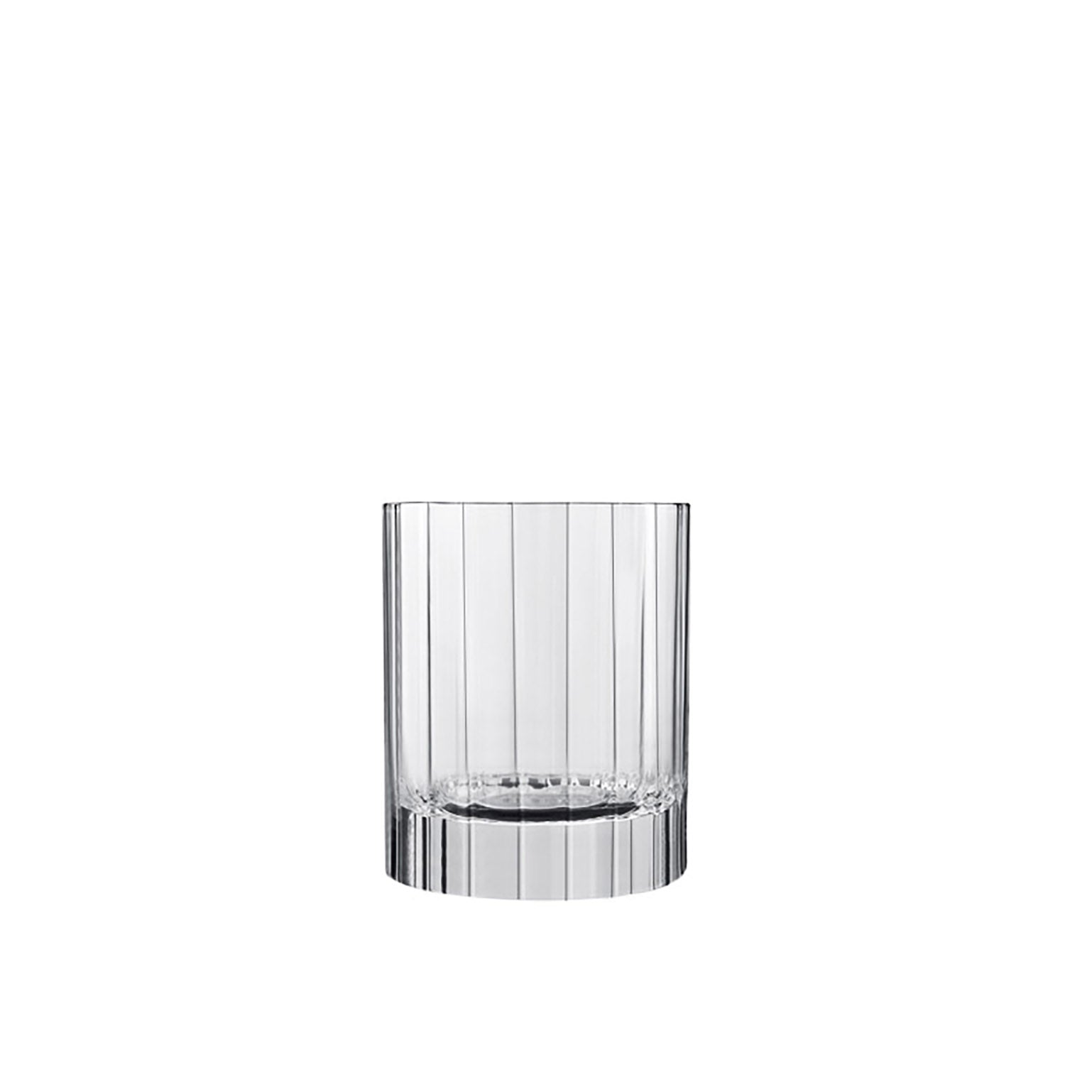 A clear high-tech blown lead-free crystal Bach Water glass with a faceted design, intended for serving beverages.