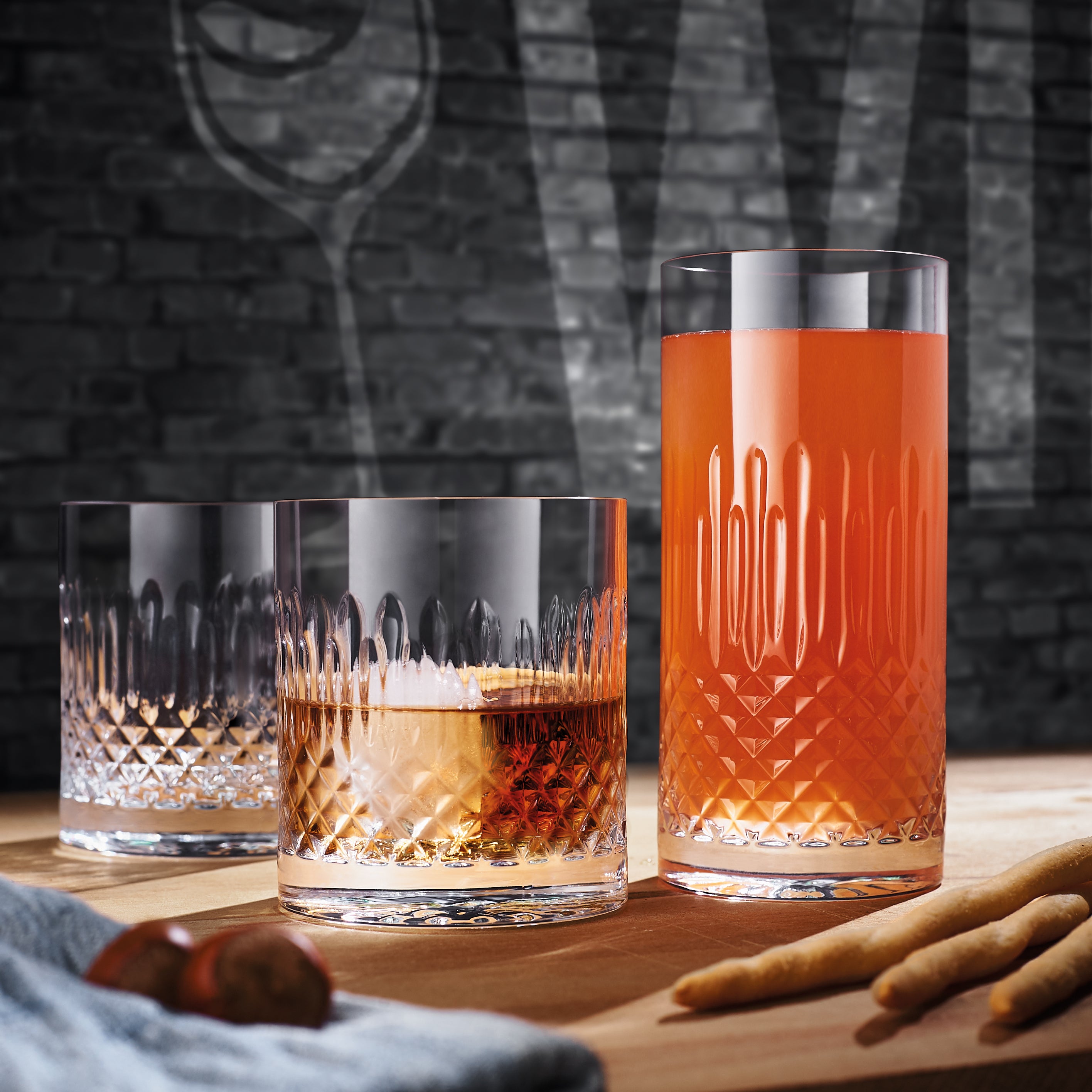 Italian Premium Highball Glasses | 16oz | Diamante | Set of 4 - Luigi Bormioli USA
