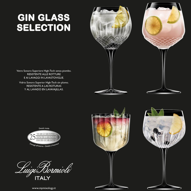 Luigi Bormioli Mixology Gin Glass Selection Assorted 4pc Set box art