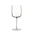 A clear Grandioso Merlot wine glass with a long stem, suitable for serving red wine on a white background