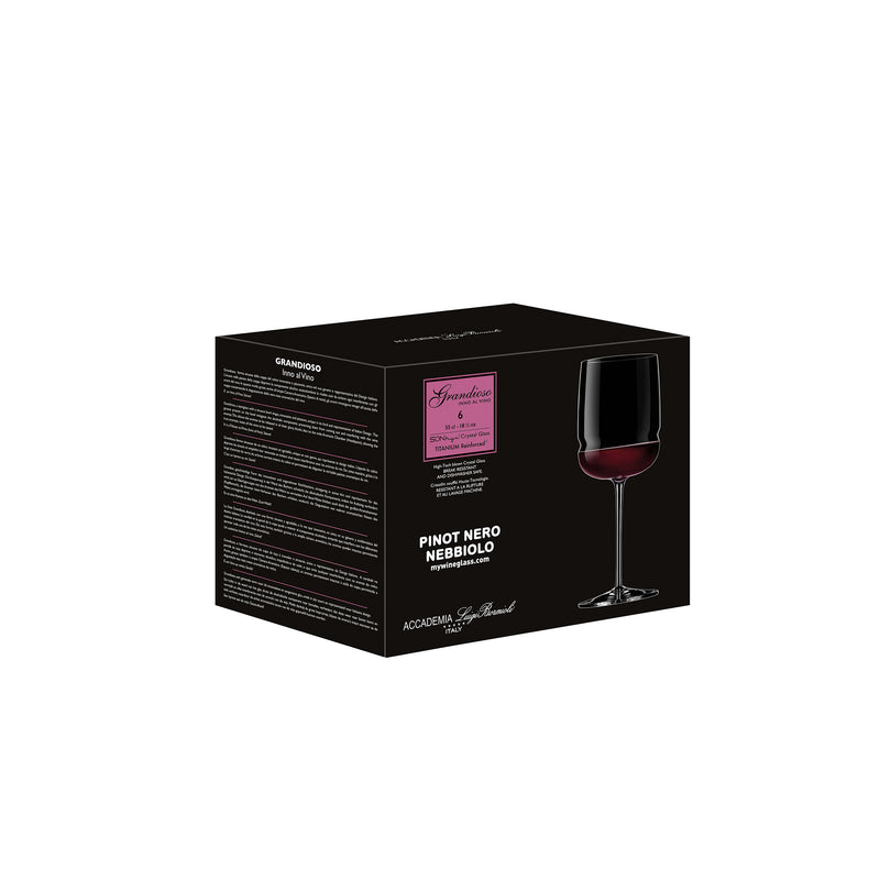 Italian Premium Pinot Nero Red Wine Glasses | 18.5oz | Grandioso | Set of 6 box