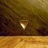 Magnifico medium wine glass filled with white wine standing on a wooden table and a dark background