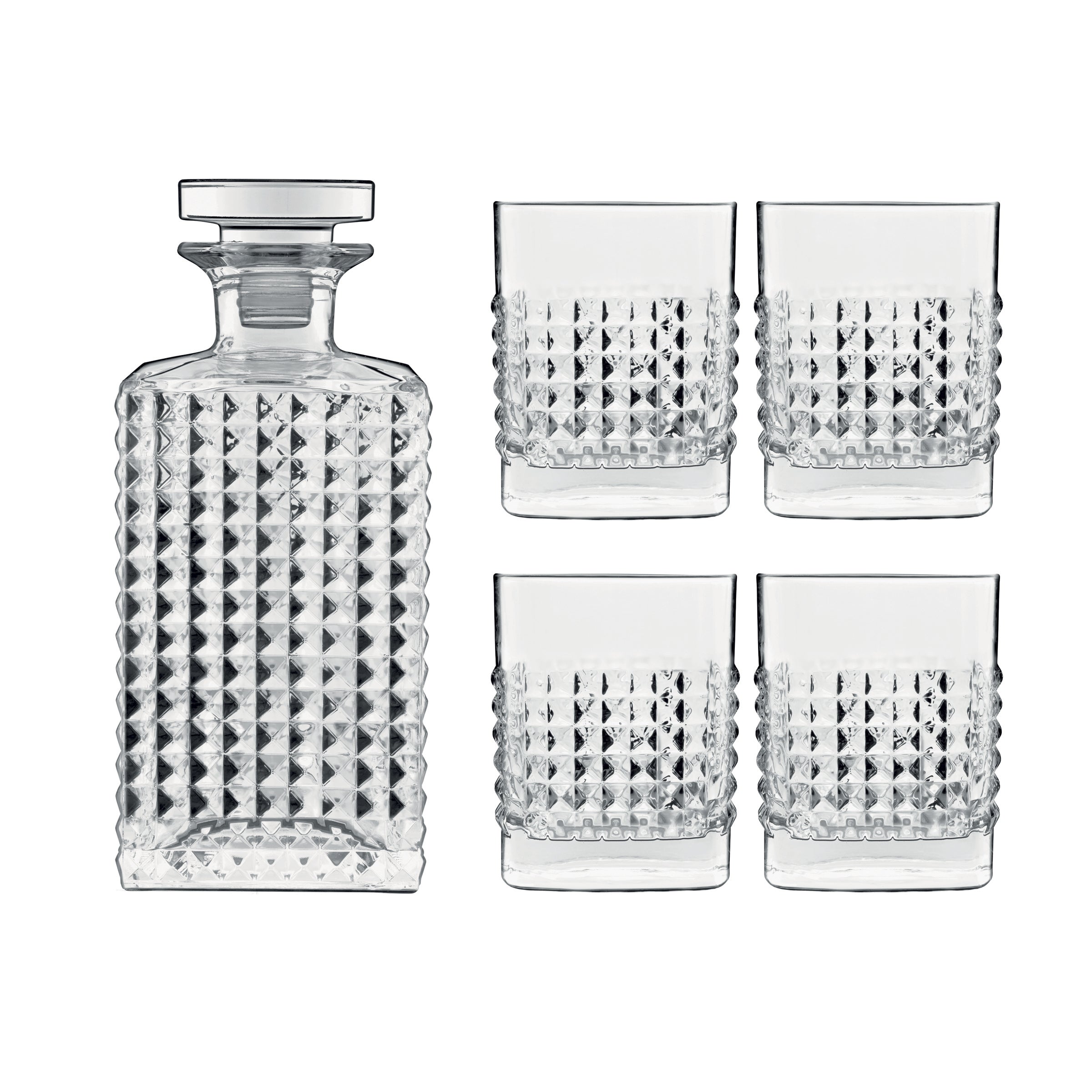 Italian Premium Elixir Whisky Set | 1 Decanter + 4 Whiskey Glasses - Luigi Bormioli USA