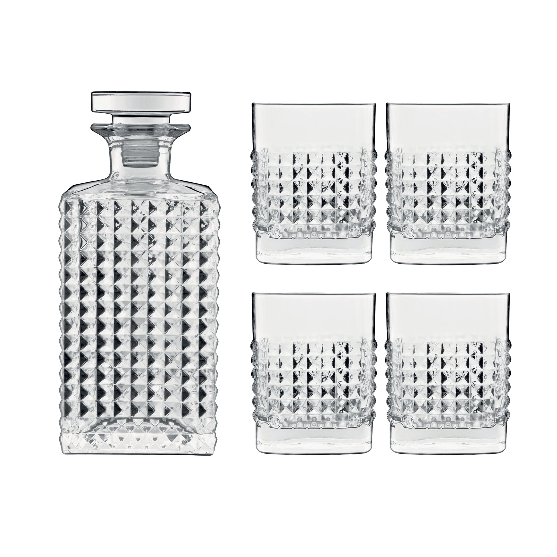Italian Premium Elixir Whisky Set | 1 Decanter + 4 Whiskey Glasses - Luigi Bormioli USA