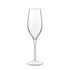 A clear Vinea Prosecco flute glass for sparkling wine with a tapered design, and a thing pulled stem, made from high-tech crystal glass