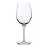 A clear, Vinoteque Ricco red wine glass with a round shape and a long stem and flat foot, made from high-tech crystal glass on a white background
