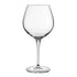 A clear, Vinoteque Robusto Red Wine Glass with a round shape and a long stem and a flat foot, made from high-tech crystal glass on a white background