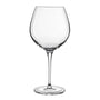 A clear, Vinoteque Robusto Red Wine Glass with a round shape and a long stem and a flat foot, made from high-tech crystal glass on a white background
